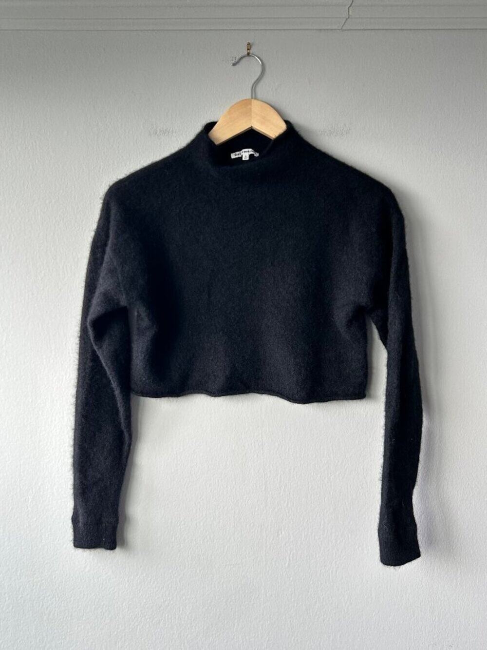 Reformation Black Cashmere Cropped Mock Neck Sweater Top Small Women's - Picture 1 of 8